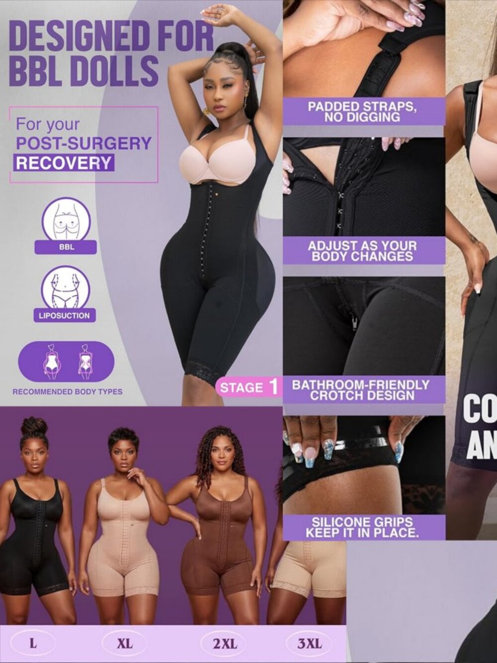 Snatched Body Colombian Stage 1 Post Surgery Faja BBL Lipo 360 Large